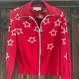 Beautiful Red St. John Collection full zip knit sweater